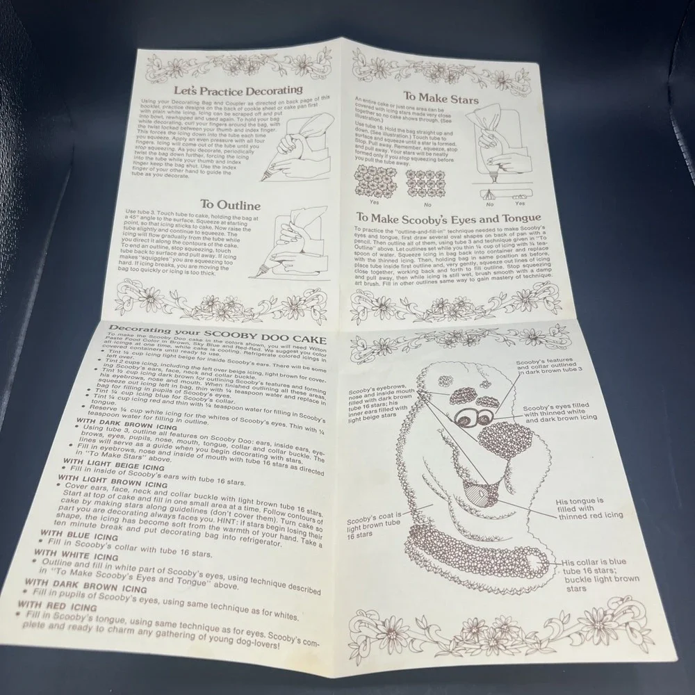 1976 Wilton Complete Instructions For Baking Decorating Scooby Doo Cake Foldout